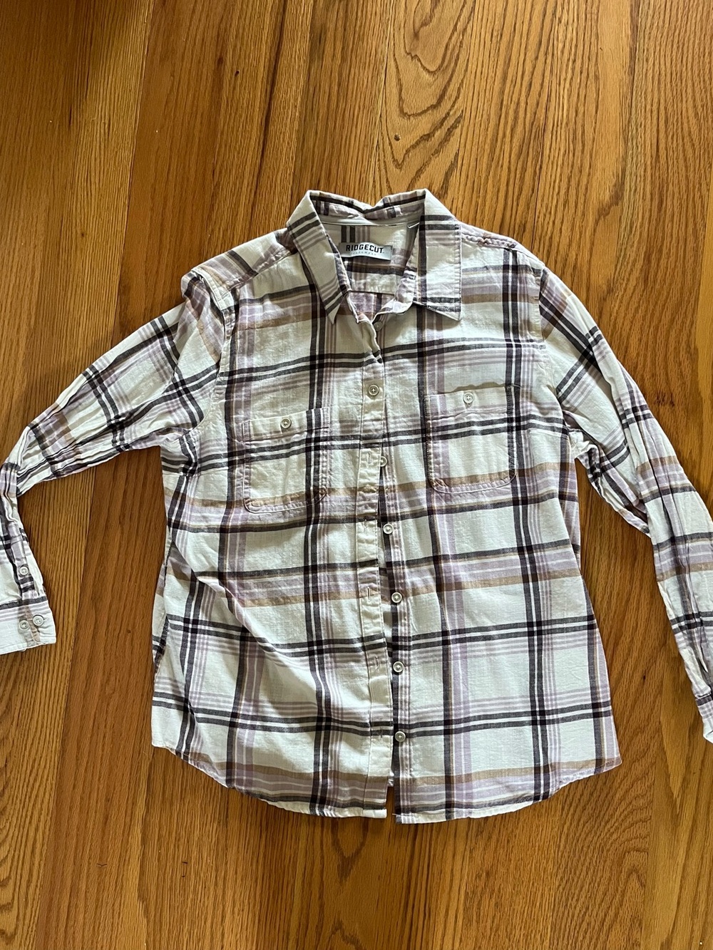 Light Cream & Brown Plaid Button-Down Shirt — Women